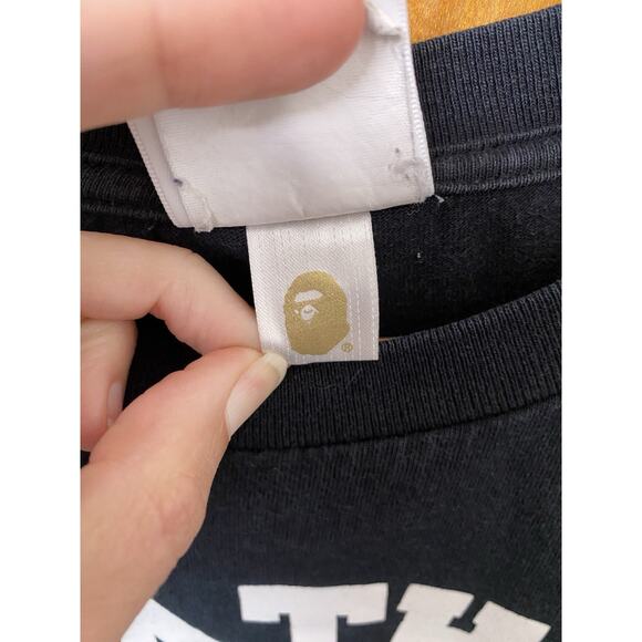 A BATHING APE BAPE College Font Graphic T Shirt Vintage Single Stitch Sz S Black - Picture 9 of 12